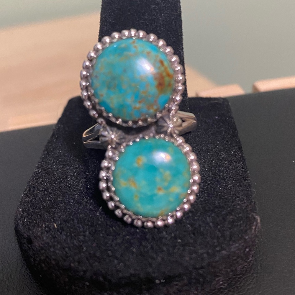 Turquoise 2 Ball Stone Ring 925 Sterling Silver